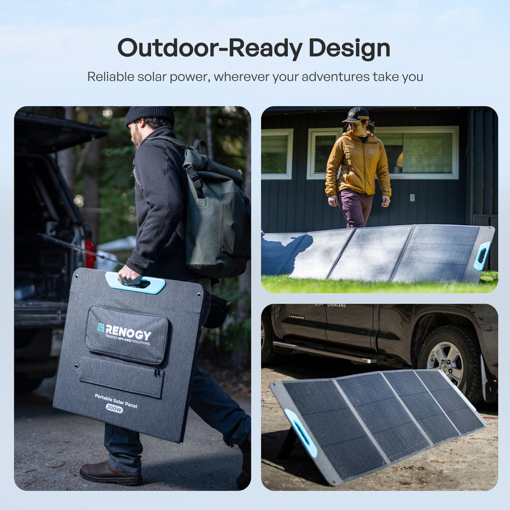 Renogy 200W four kickstands at angle for stable positioning in wind