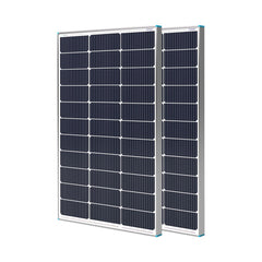 Renogy 200W panel front view showing sleek frame and high-efficiency cells for compact power