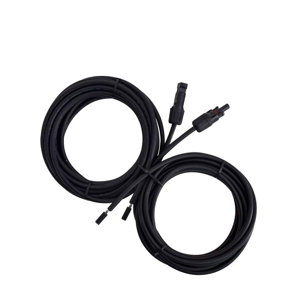 Renogy 20ft 10AWG cable front view showing male and female connectors for secure connection
