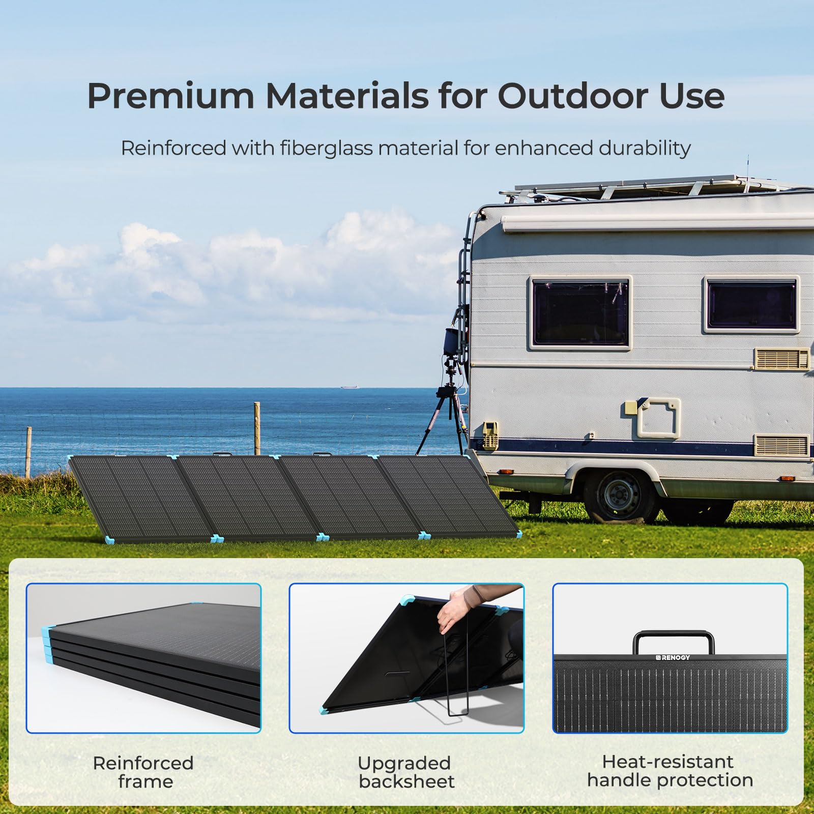 Renogy 300W unfolded front view delivering concentrated solar output