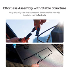 Renogy waterproof connector and rust-proof kickstand detail for stable deployment