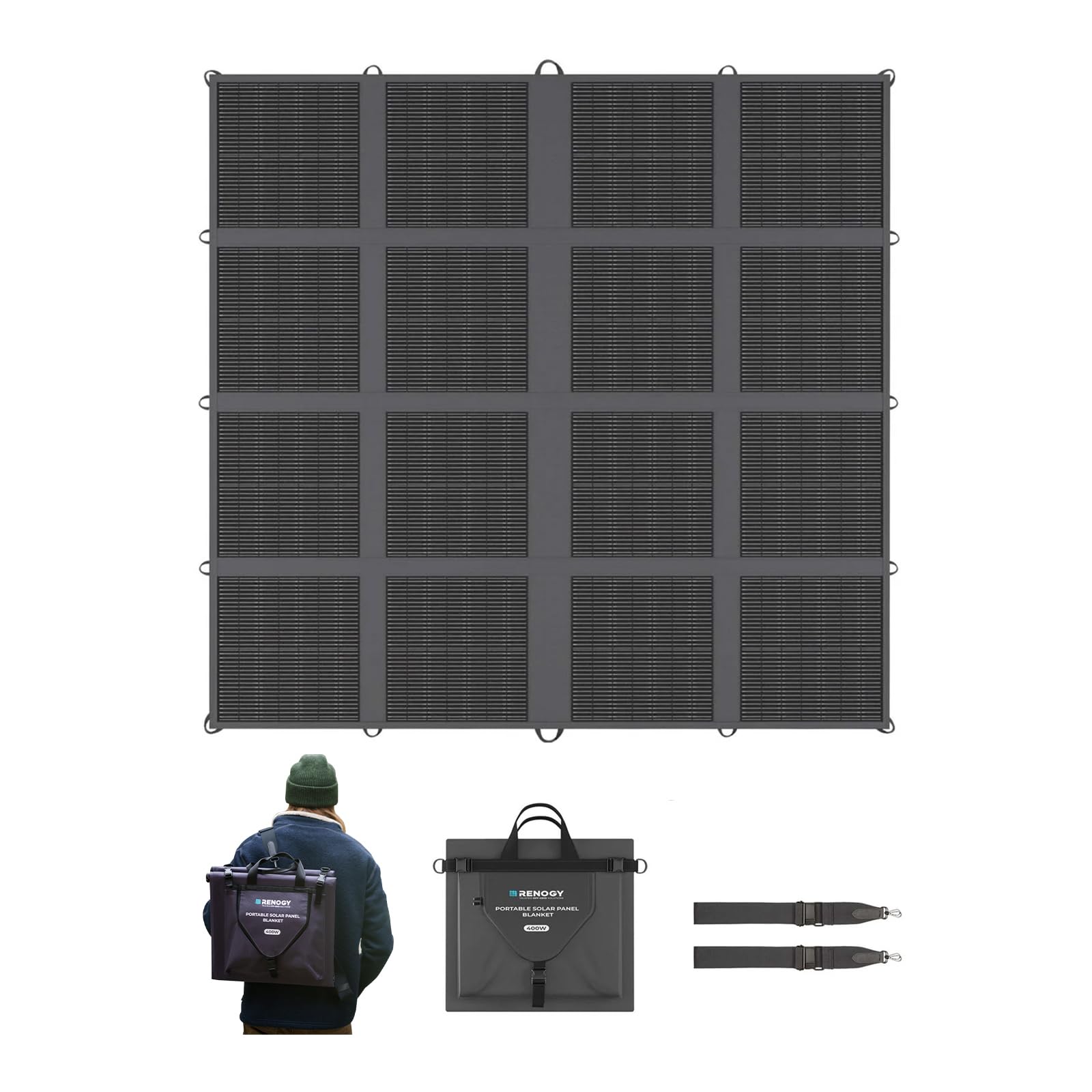 Renogy front view of folded 400W panel shows compact portability and quick storage