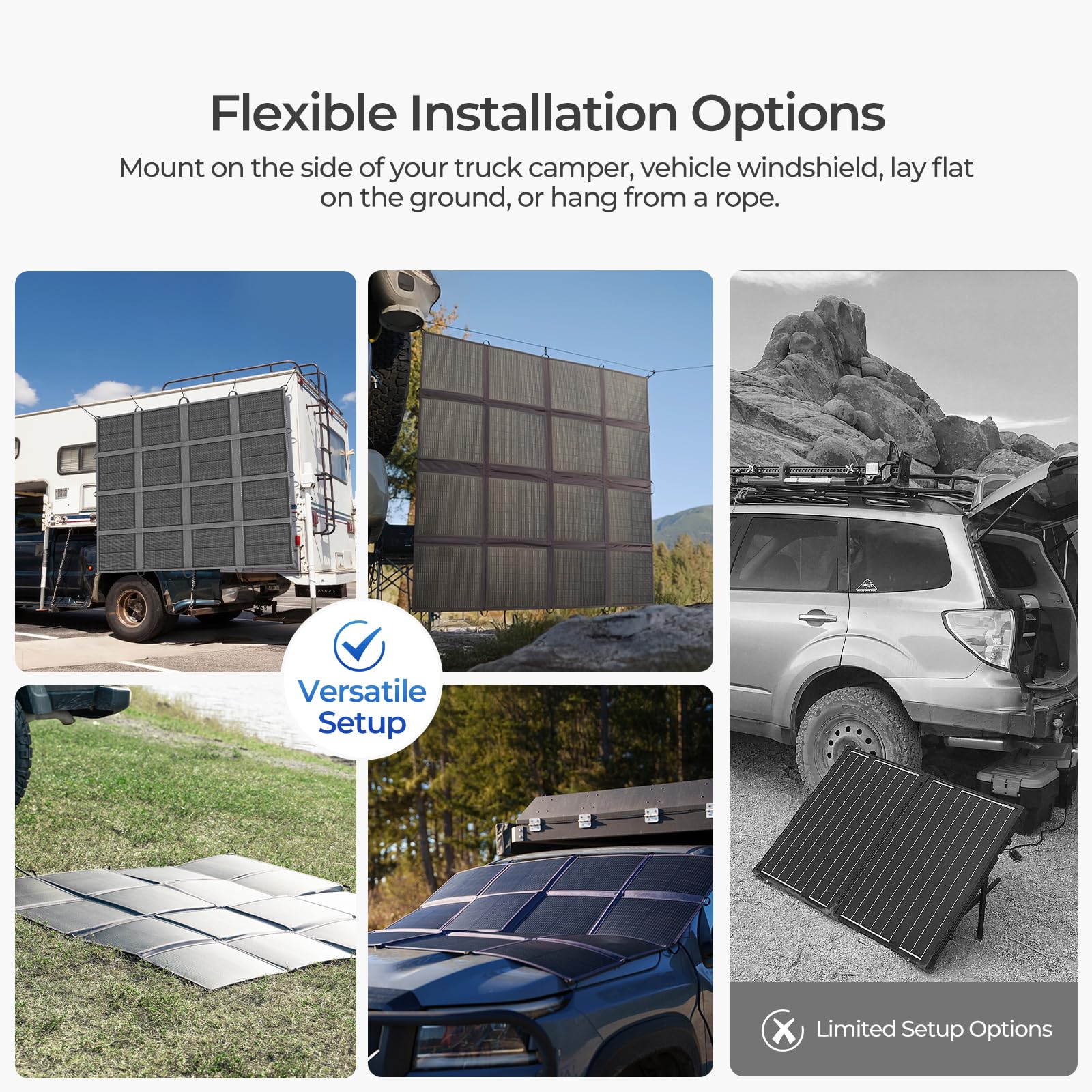 Renogy panel draped over SUV windshield creating shade while charging power station