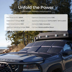 Renogy unfolded 400W solar blanket deployed to capture maximum sunlight efficiently