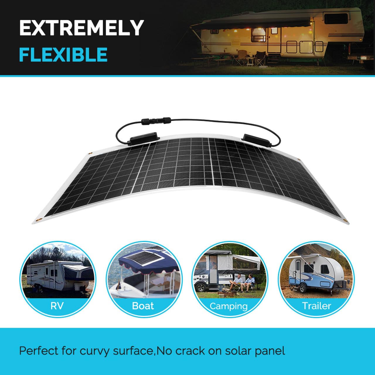 Renogy close-up of flexible solar cells showing texture and durable lamination benefit