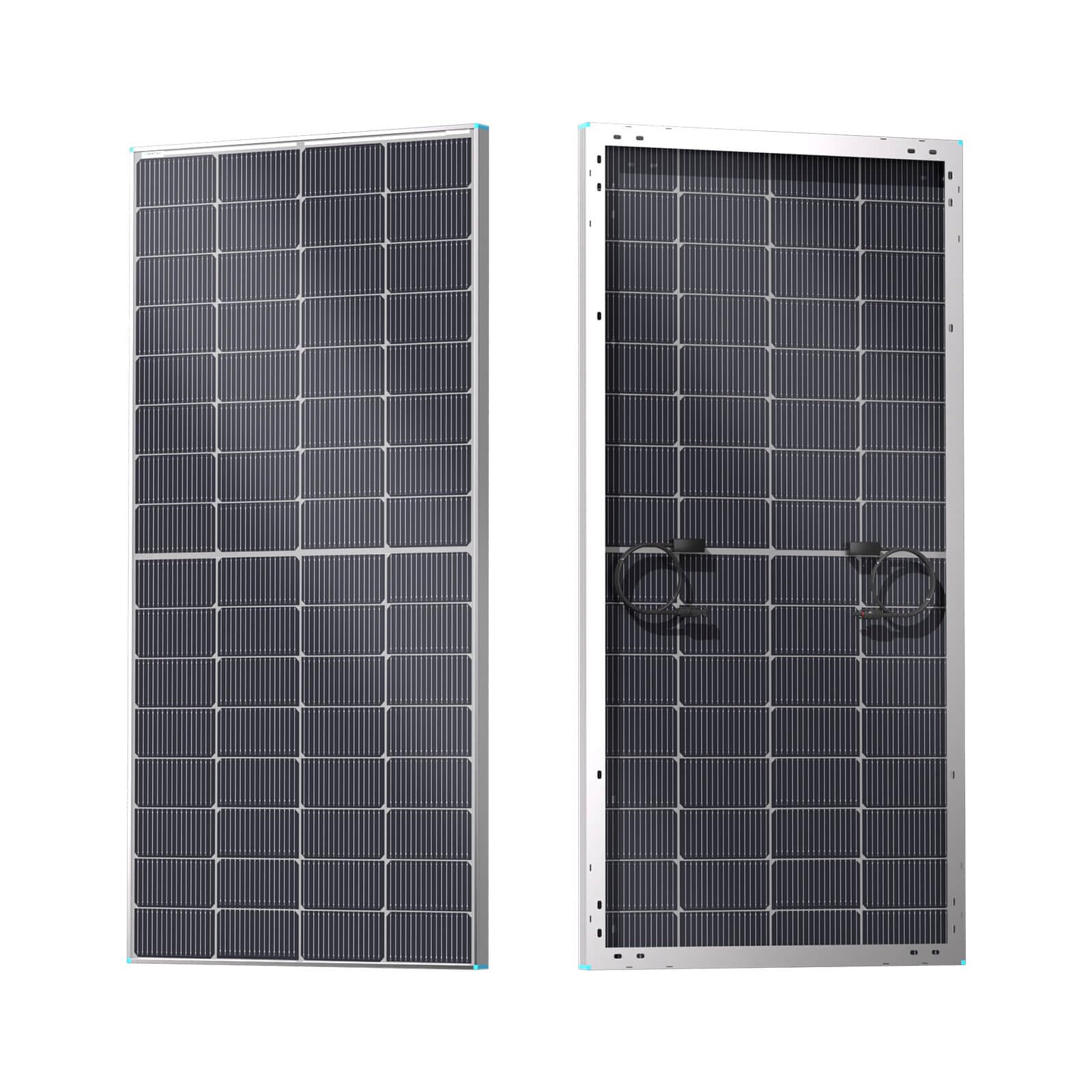 Renogy front panel view showing high-efficiency cells and clean finish increasing yield