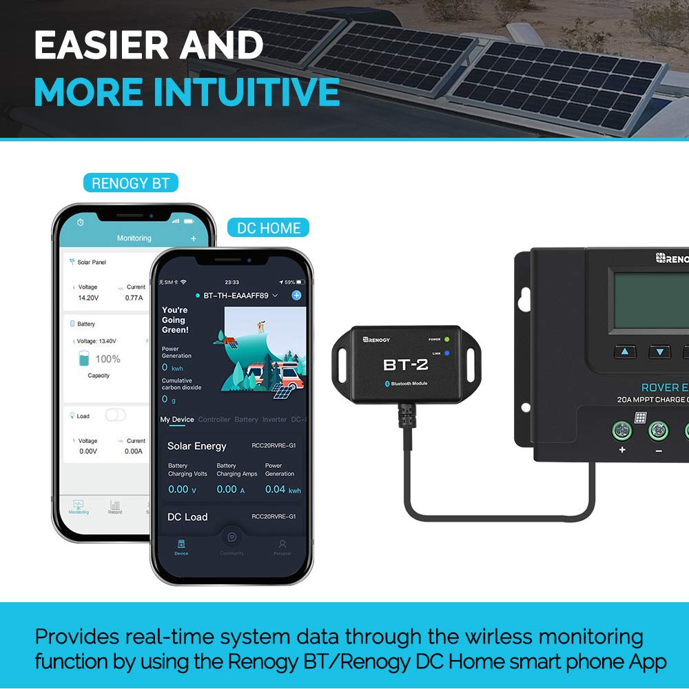 Renogy BT-2 with inverter in a setup showing simplified system control benefit
