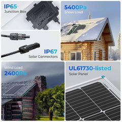 Renogy IP65 junction box and IP67 connectors detail for reliable weather resistance