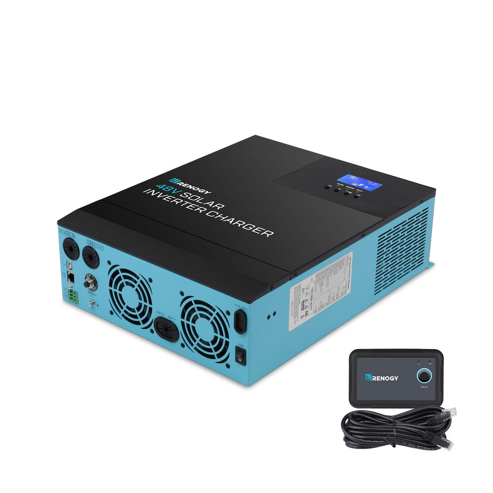 Renogy front panel showing ports and indicators, clear controls for reliable operation