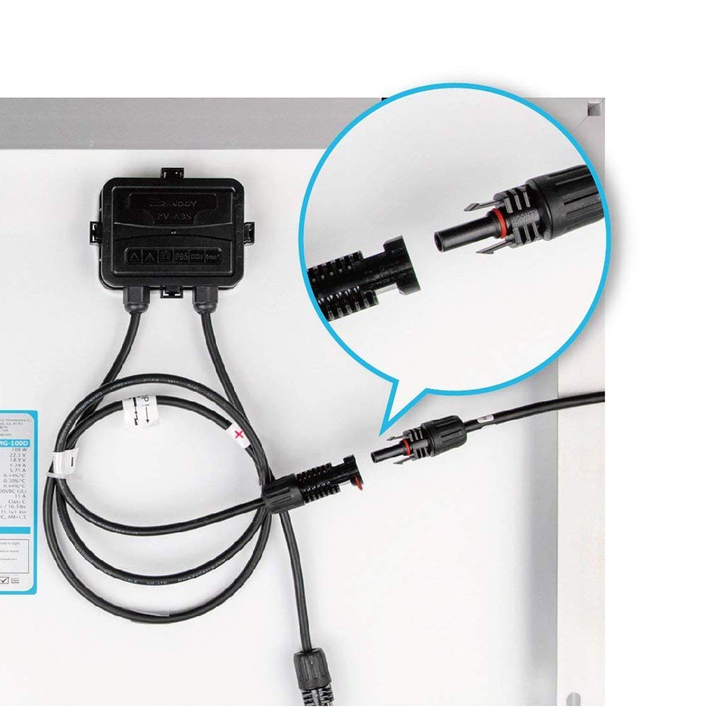 Renogy cable installed at rooftop solar panel demonstrating tidy, weatherproof routing