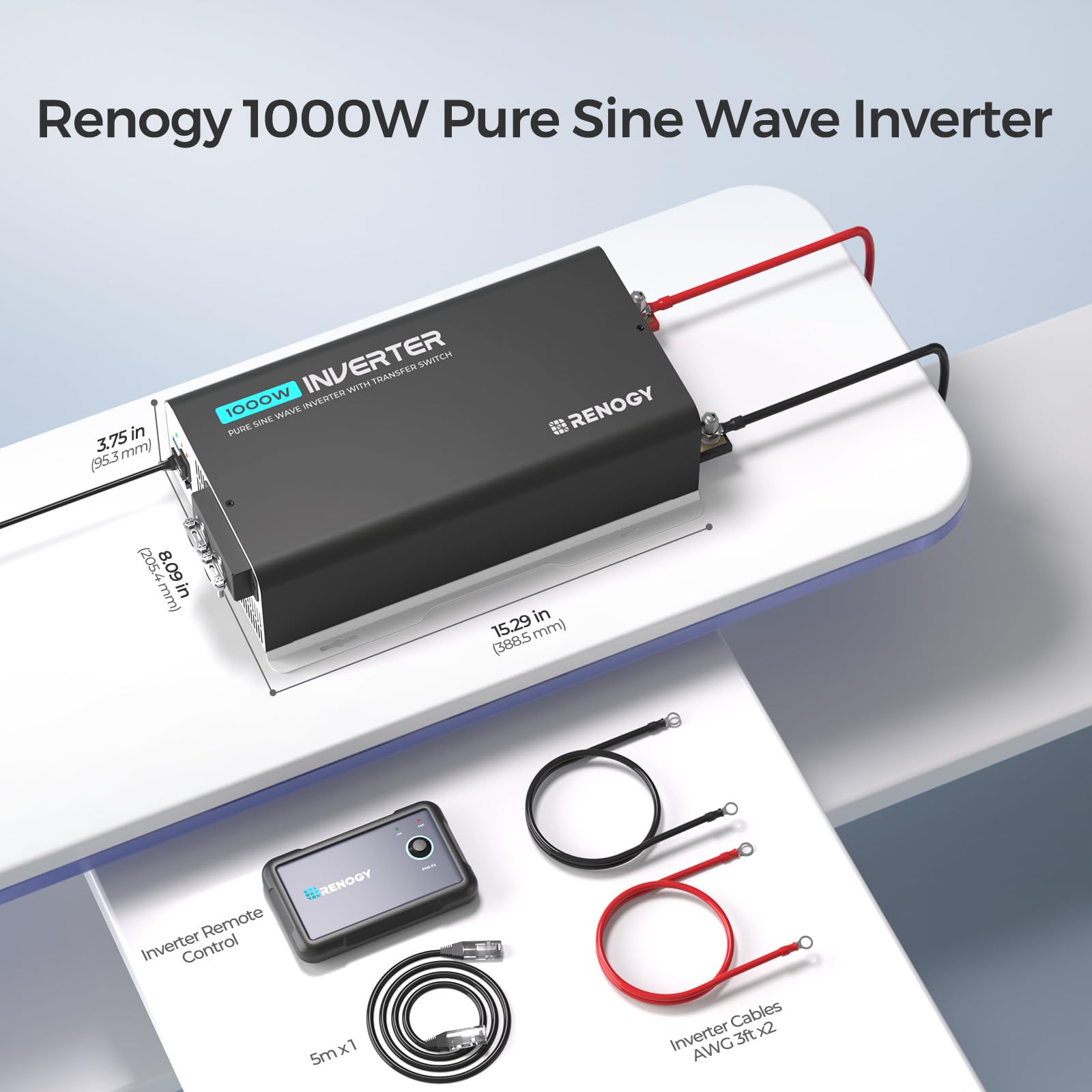 Renogy inverter packaging with included cables and user manual ready for install