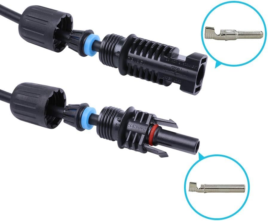Renogy cable laid beside measuring tape showing 20ft length, helps plan distance and reduce voltage drop