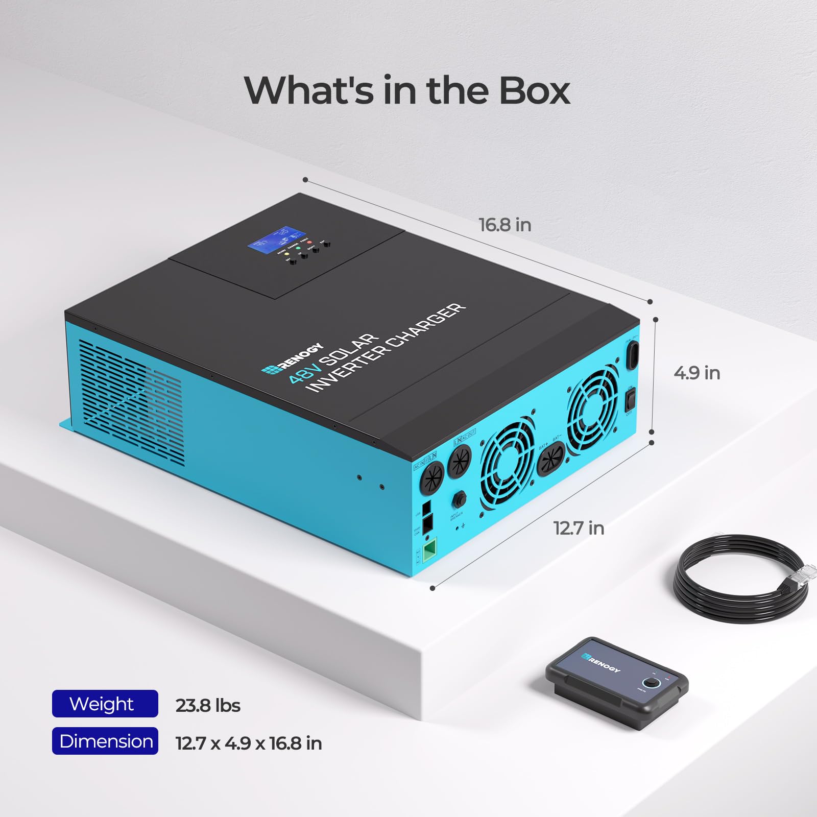 Renogy packaging with accessories, includes hardware and manuals for setup
