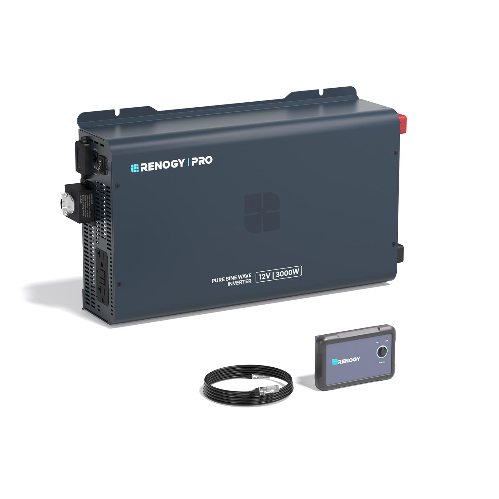 Renogy front panel showing displays and controls for easy monitoring and safe operation
