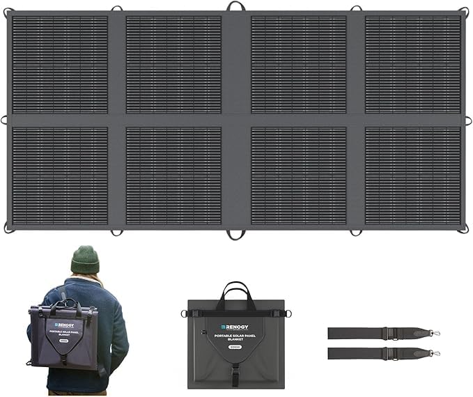 RENOGY REGO front folded blanket showing compact portability and easy packing