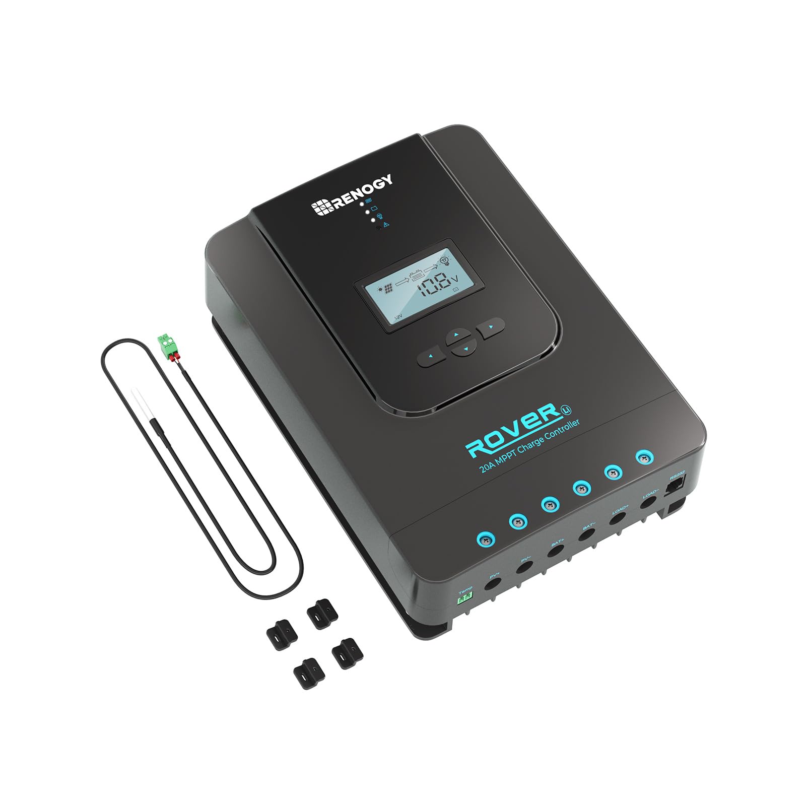 Renogy Rover 20A packaging and manual highlighting easy setup and documentation