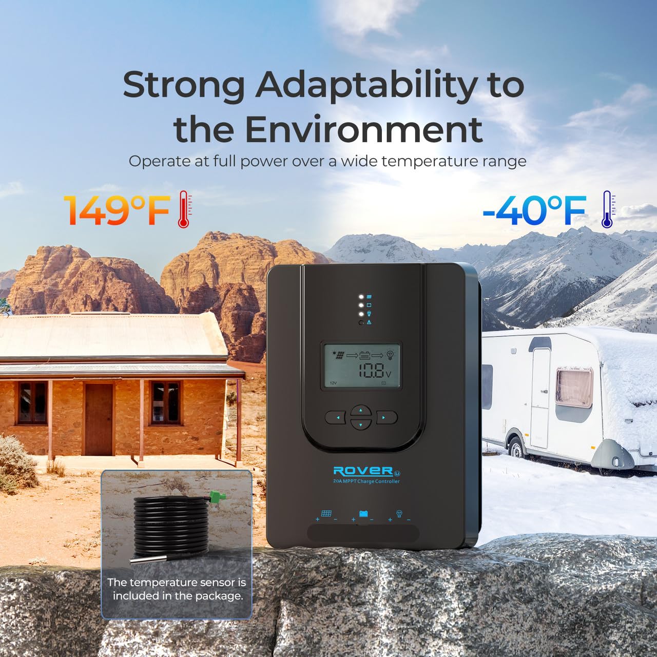 Renogy Rover mounted on a rooftop solar panel demonstrating efficient integration outdoors