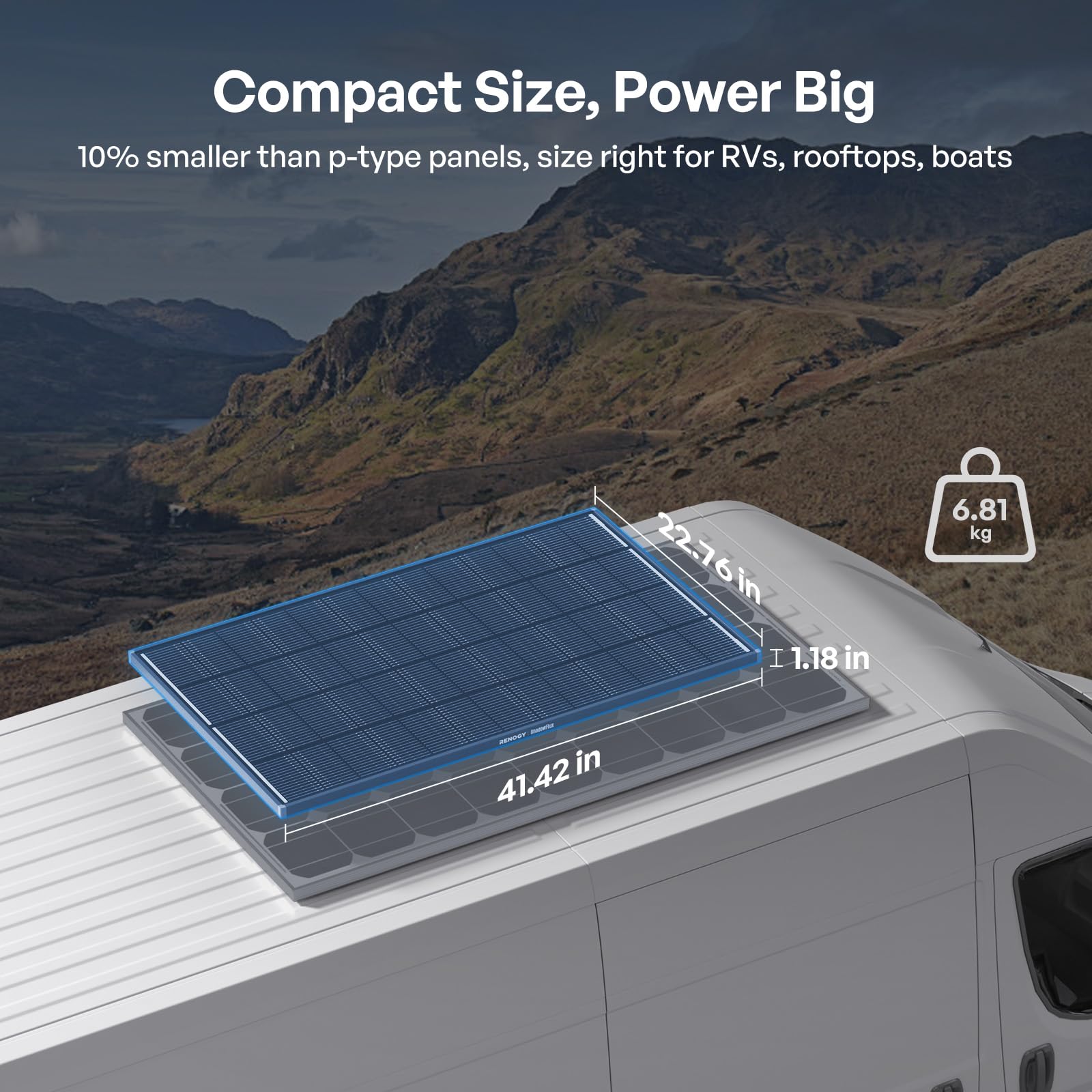 Renogy ShadowFlux held in a hand to show compact size and lightweight handling benefit