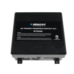 Renogy transfer switch front panel showing compact durable housing and easy mounting