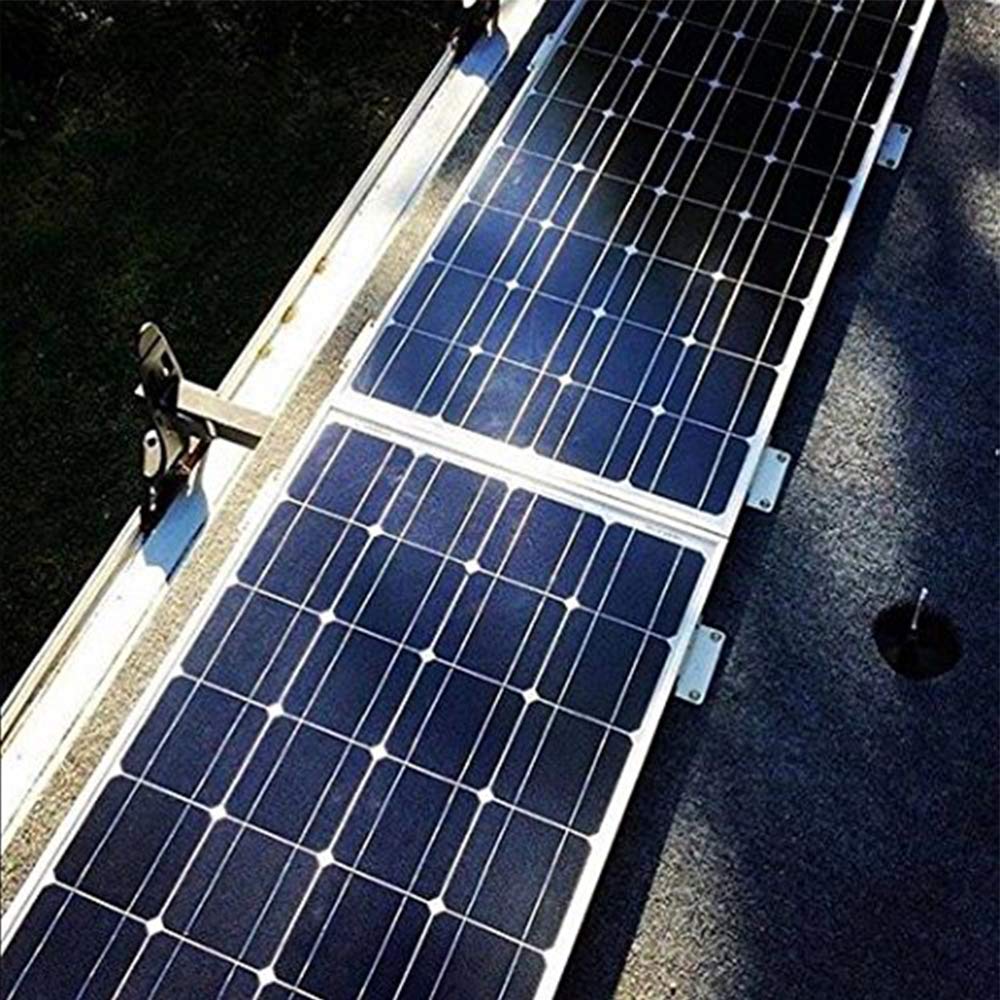 Renogy Z-brackets in a camper solar setup showing neat, space-saving mounting