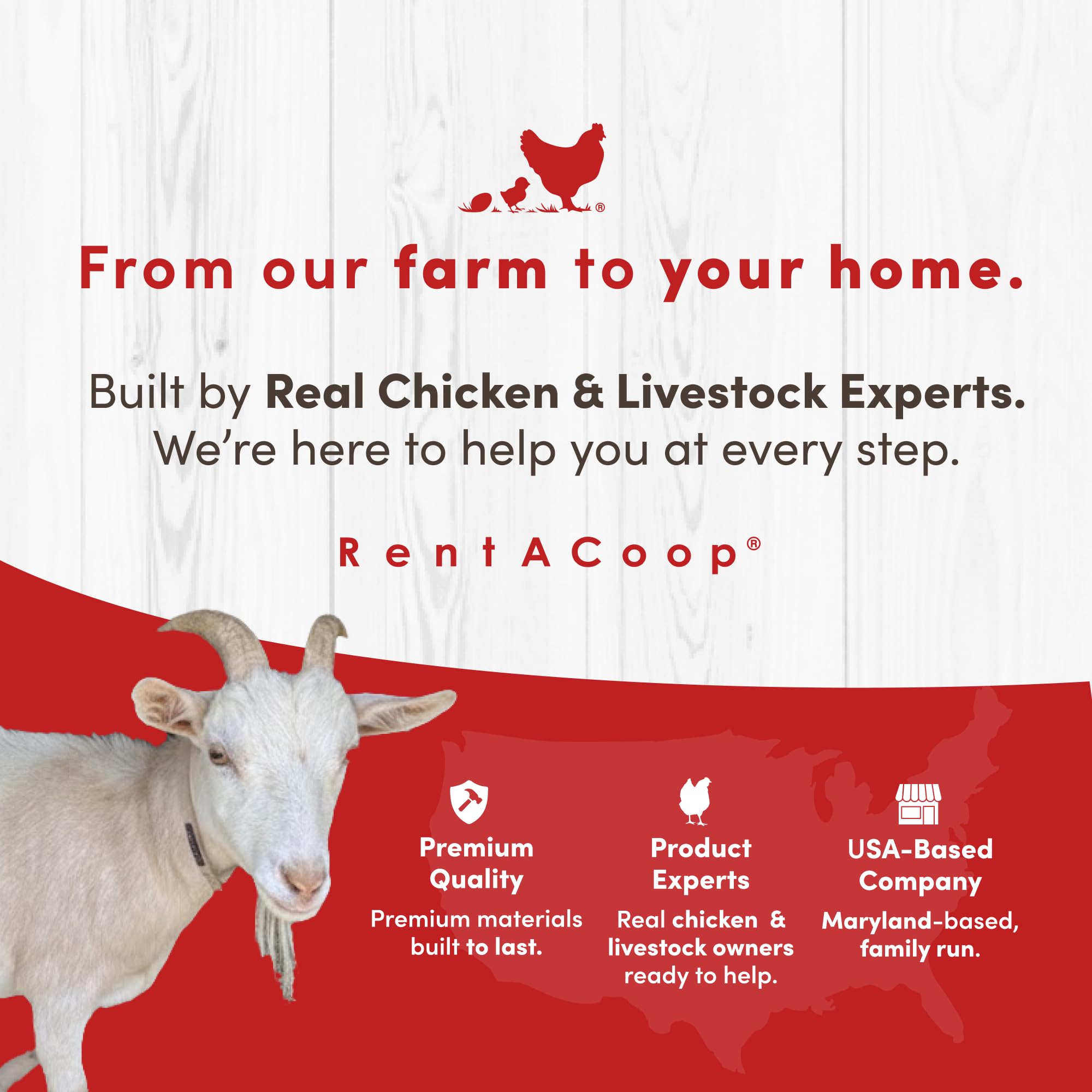 RentACoop accessories included layout indicating ready-to-install kit