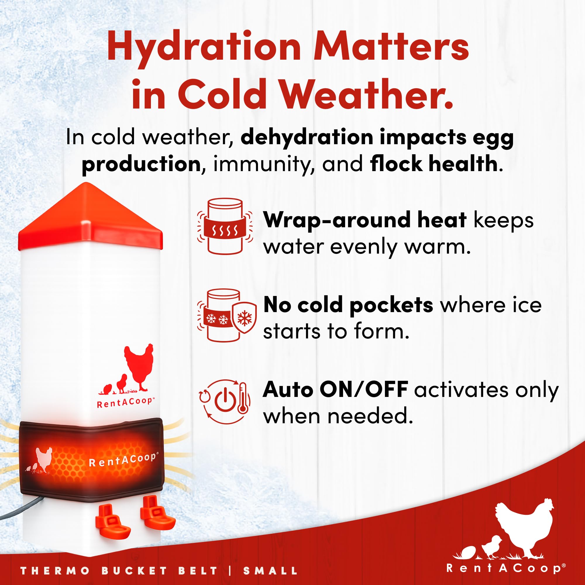 RentACoop insulated wrap detail highlighting snug fit and improved heat retention for winter use