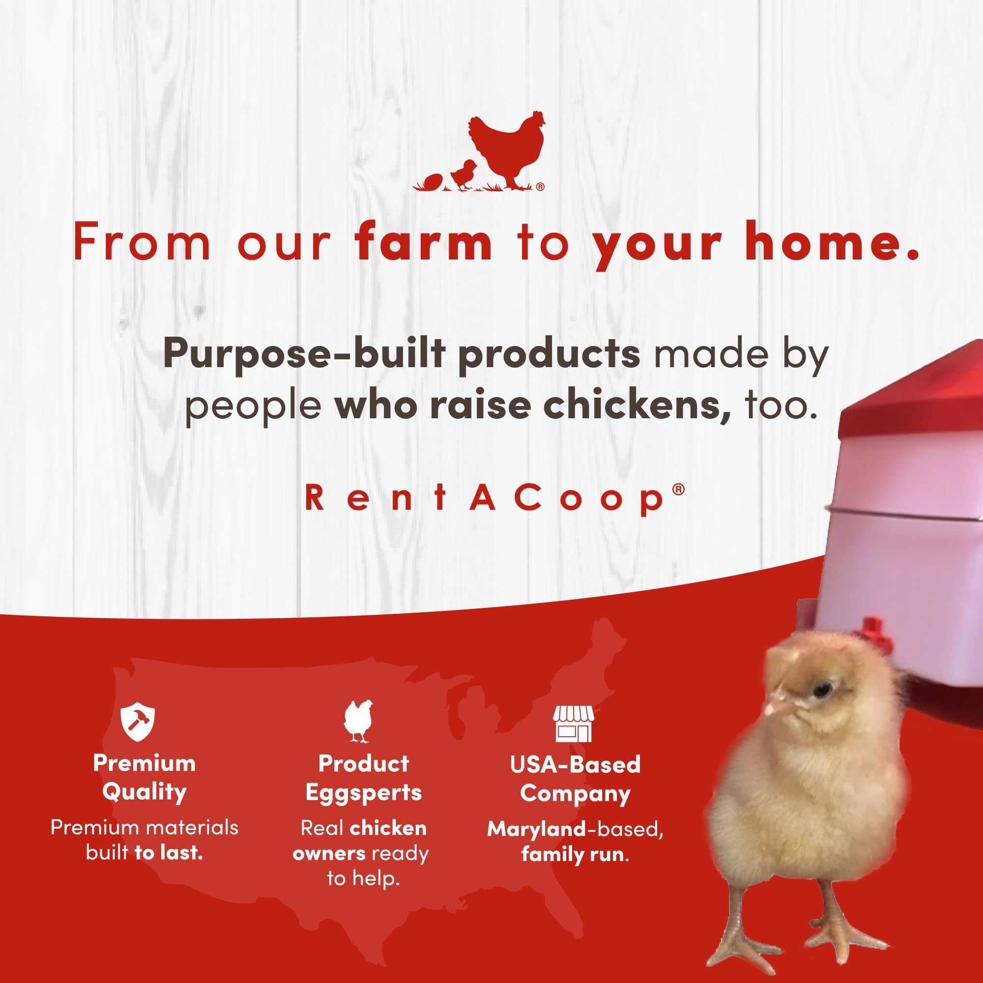 RentACoop label and included accessories boxed and ready to use