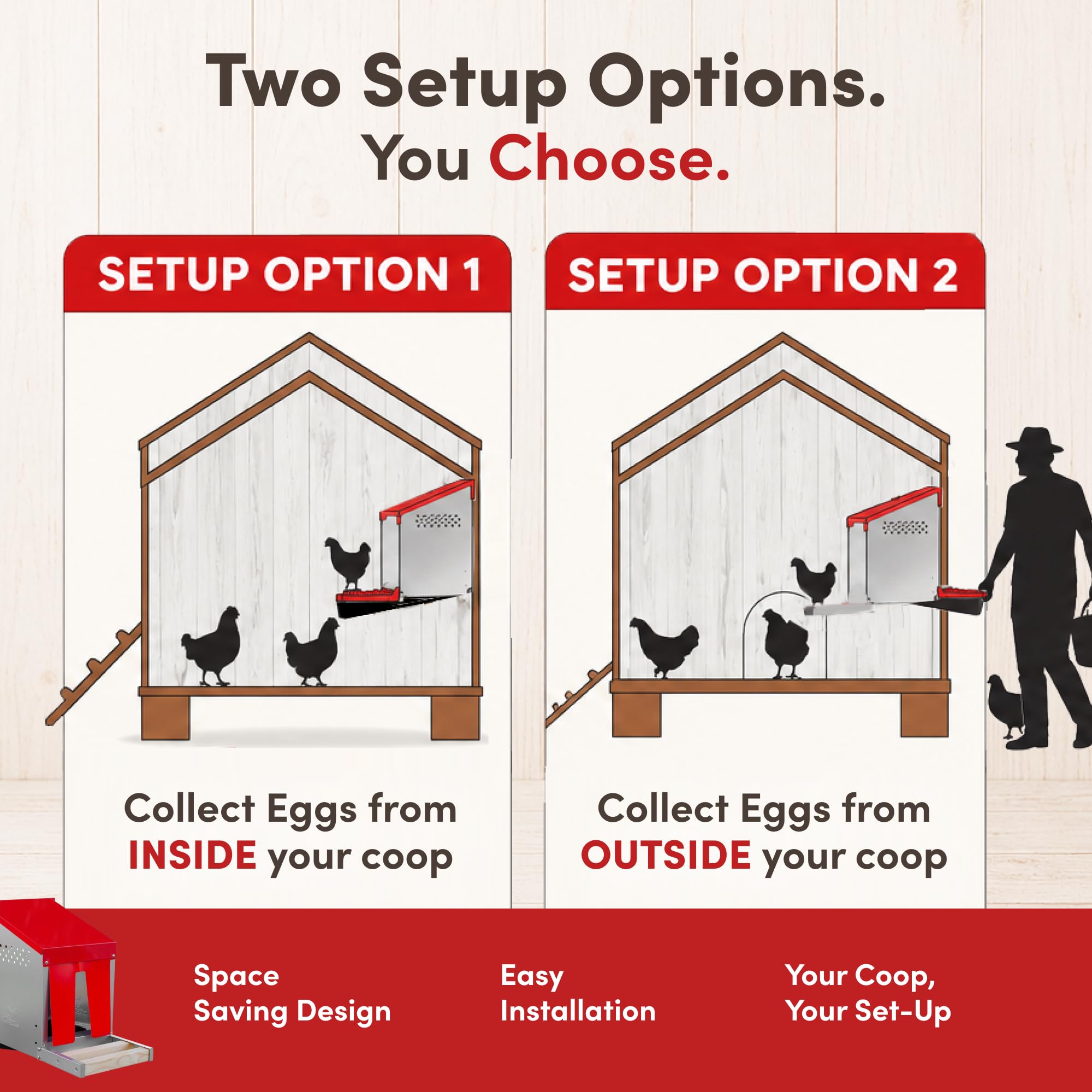 RentACoop perch and compartment interior showing comfortable hen entry and protected nests