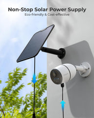 REOLINK solar panel mounted on garage providing continuous outdoor camera power