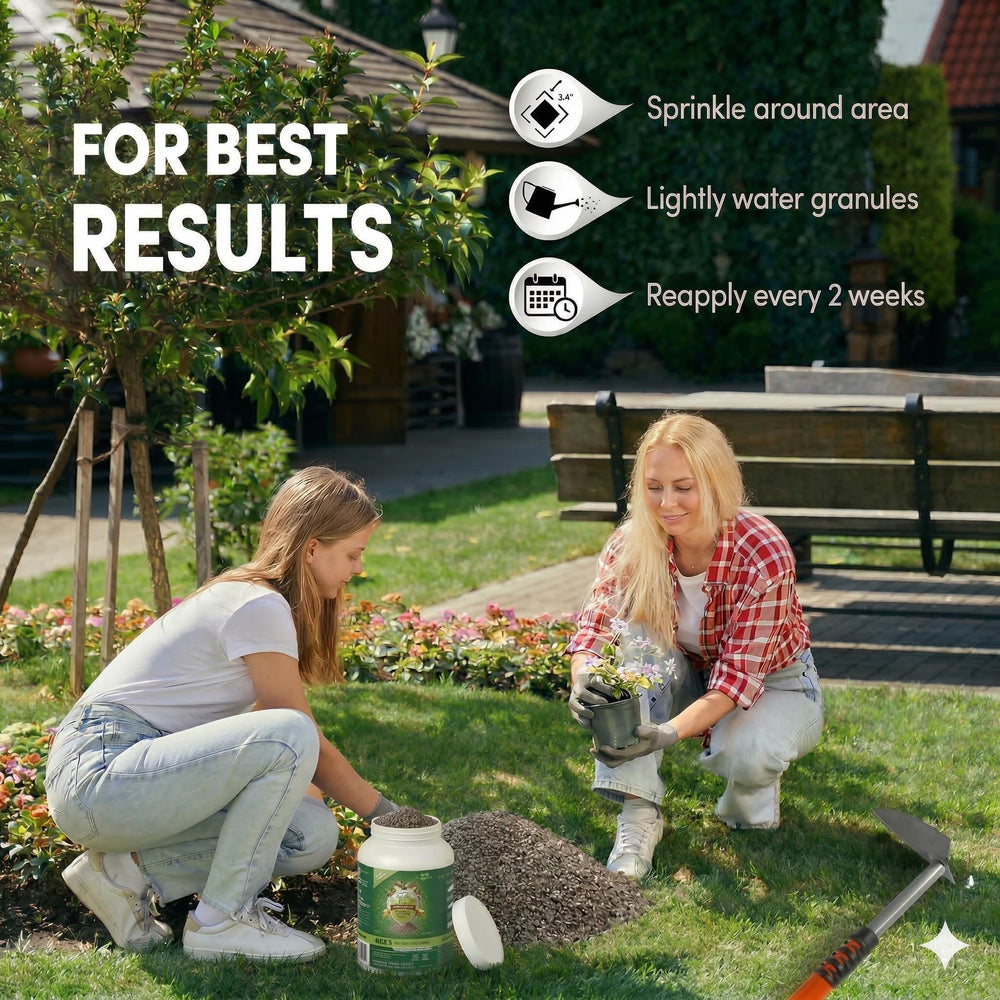 Repellex scoop in hand applying granules for fast garden protection