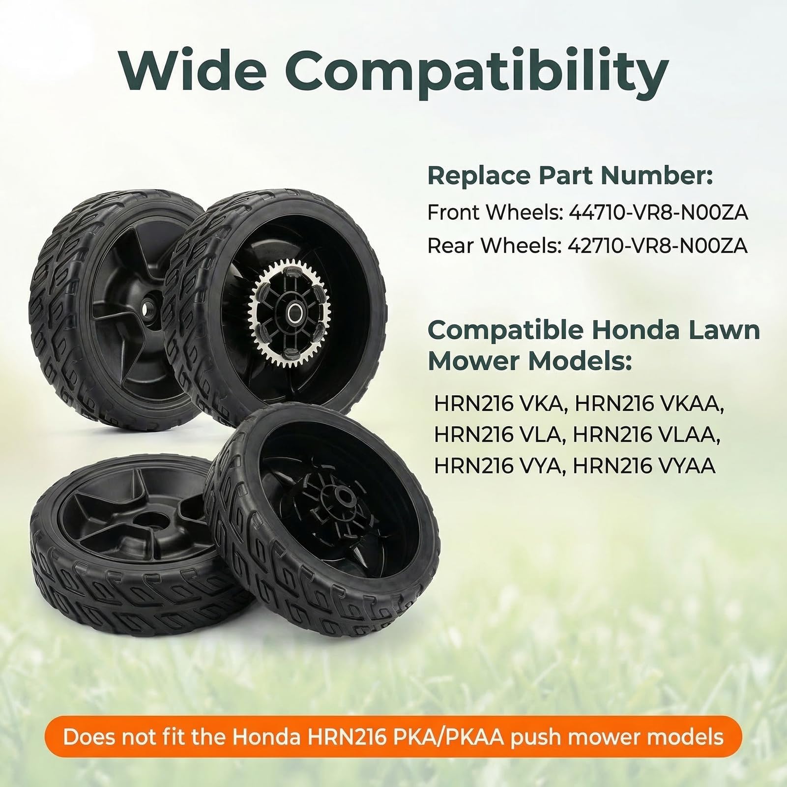 Replizo rear wheel close-up tread offering improved traction on lawns