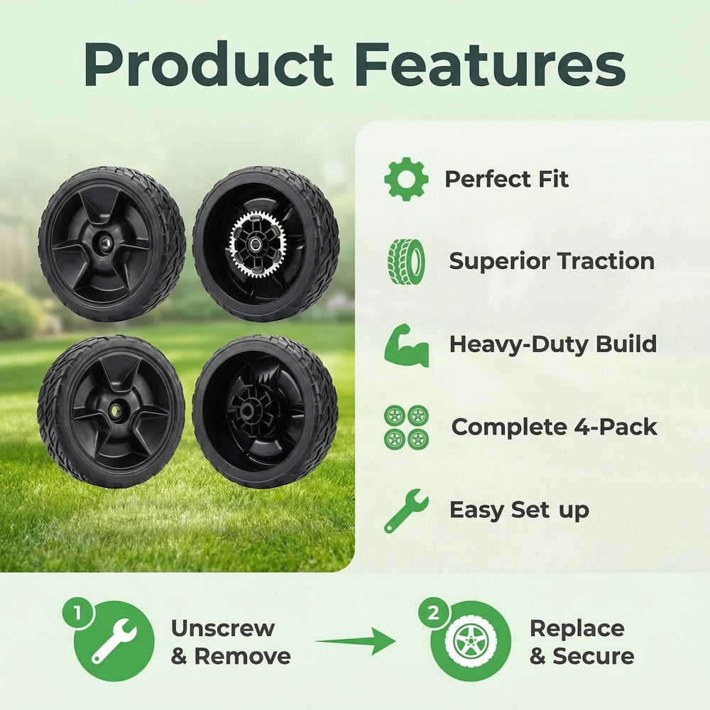 Replizo wheels beside Honda HRN216 axle demonstrating direct compatibility