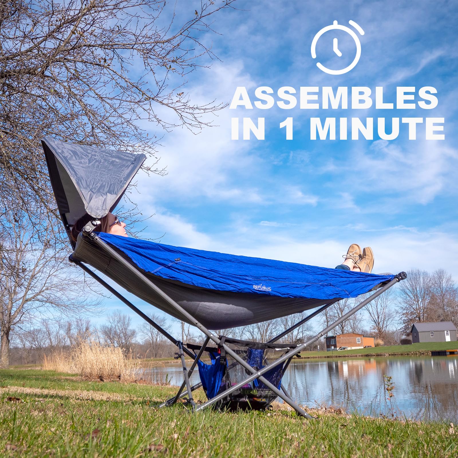 Republic of Durable Goods frame locking mechanism highlighting quick tool-free assembly benefit