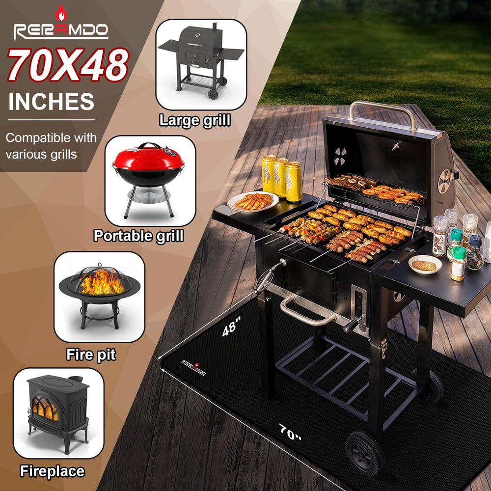 RERAMDO mat in use under a charcoal grill catching sparks and ash
