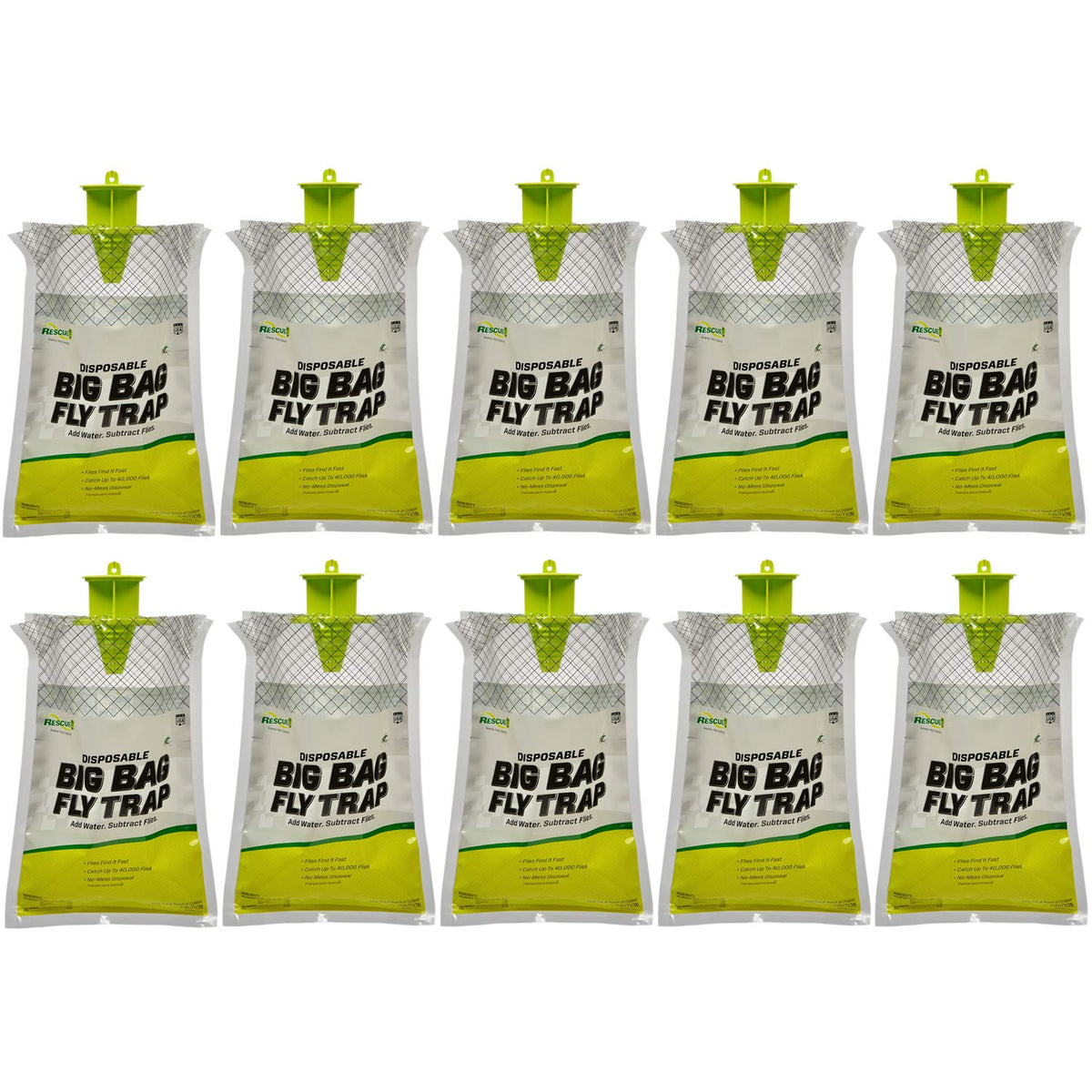 RESCUE! front packaging showing ten disposable outdoor fly traps and benefits