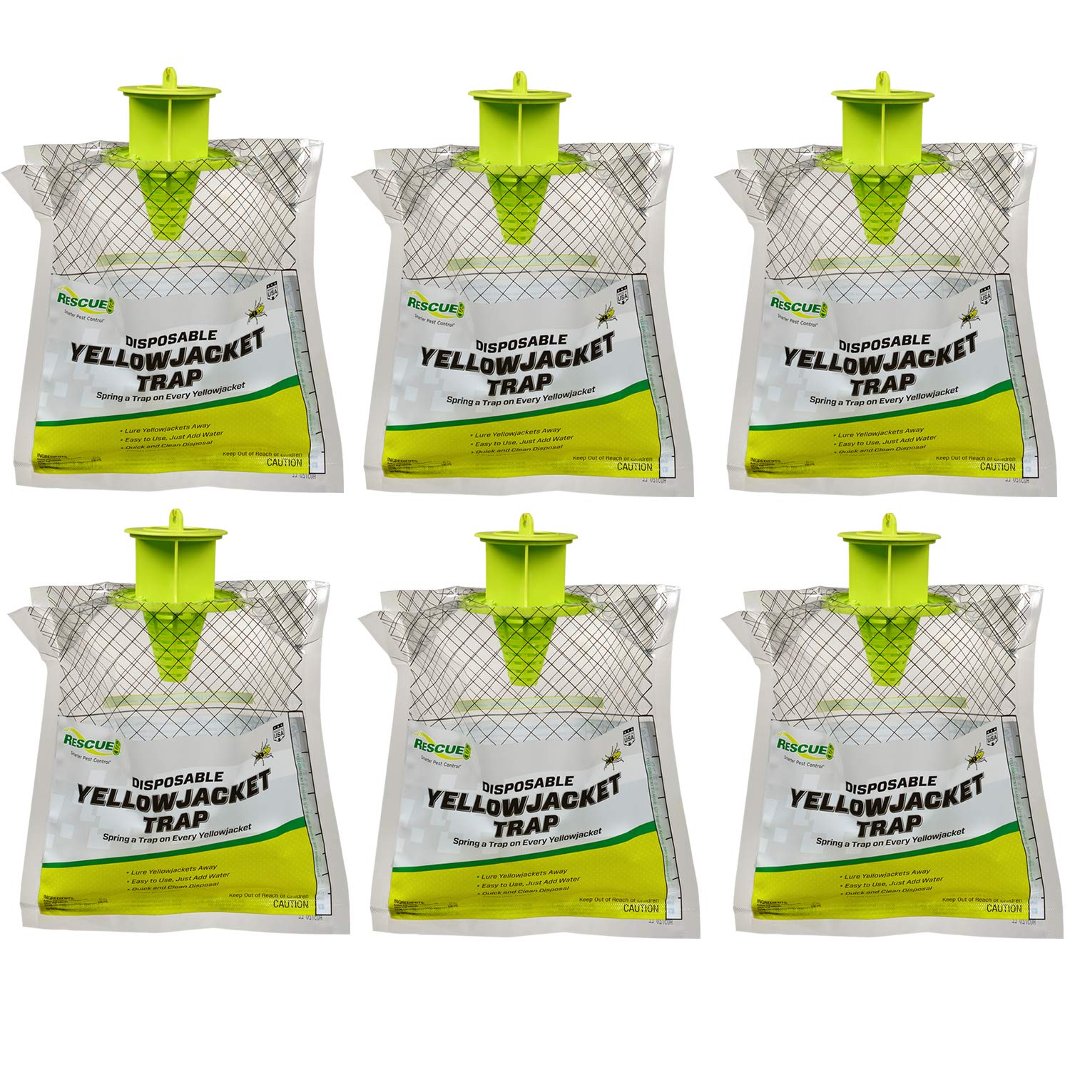RESCUE! front packaging showing six disposable traps and benefits