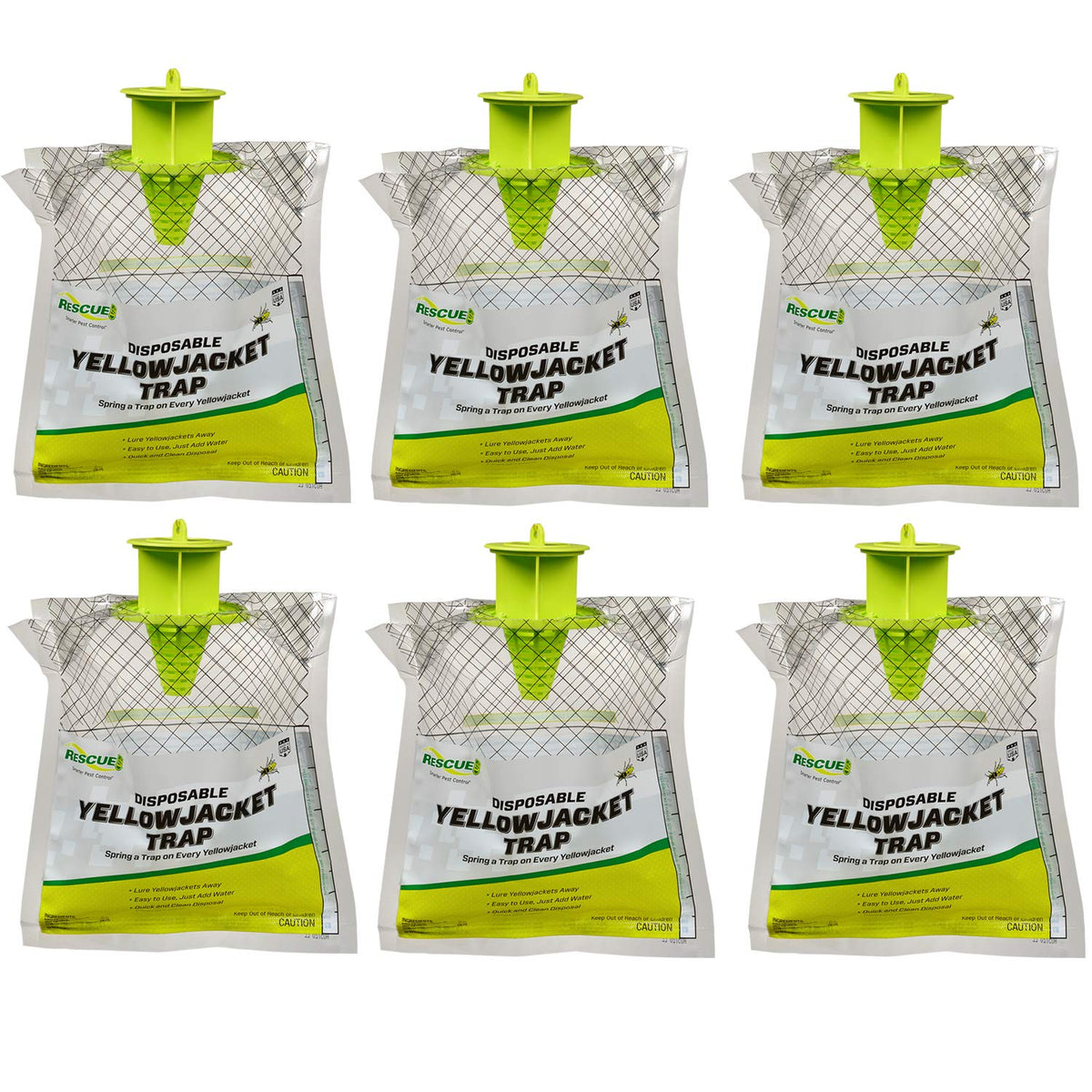 RESCUE! front packaging showing six disposable traps and benefits