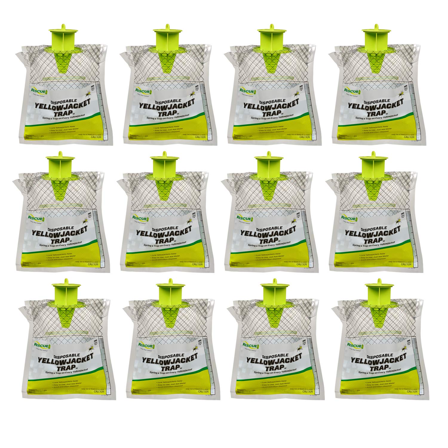 RESCUE! front packaging showing 12 disposable yellowjacket traps and benefits