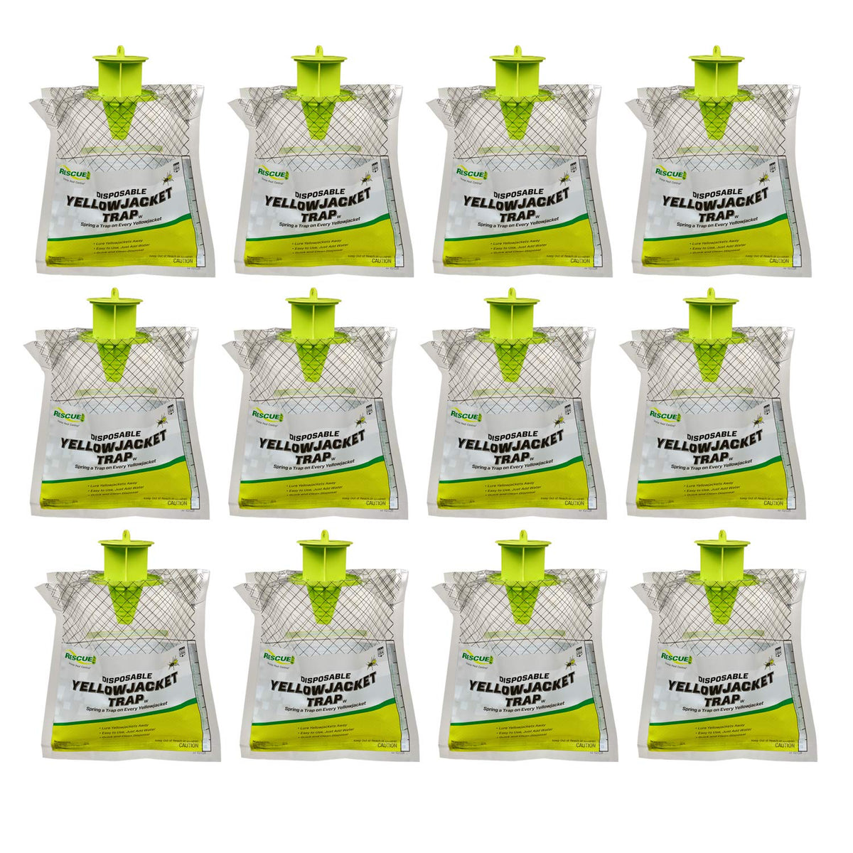 RESCUE! front packaging showing 12 disposable yellowjacket traps and benefits