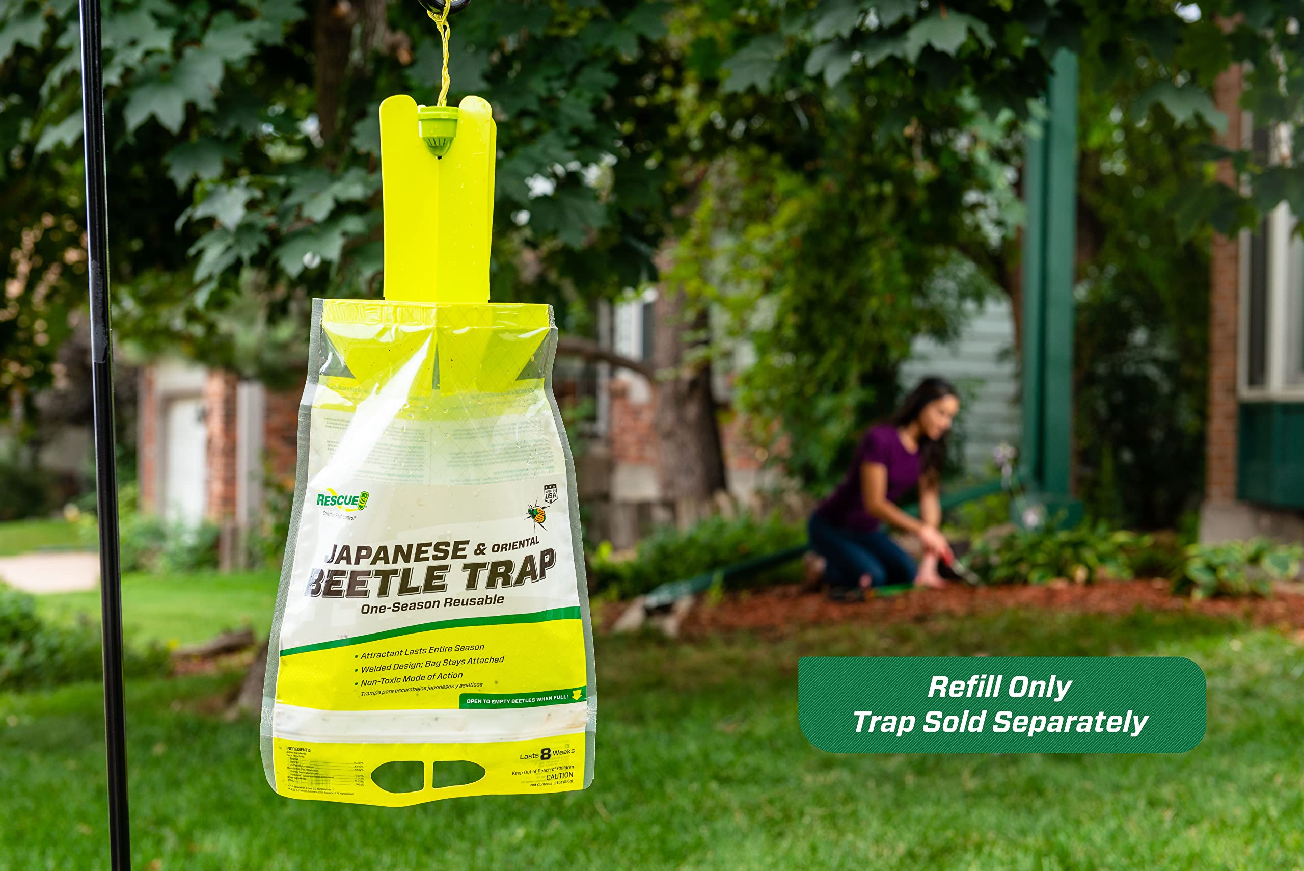 RESCUE! lure hung in garden near foliage showing protection benefit