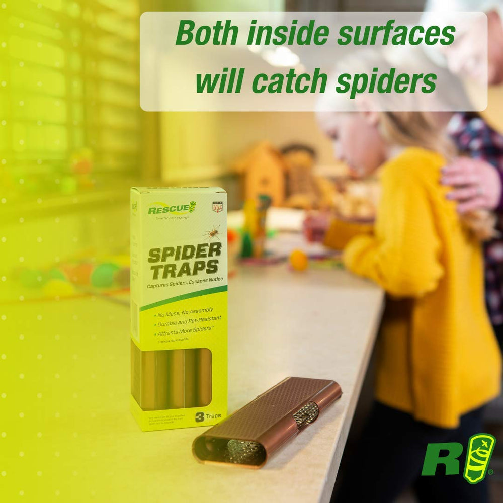 RESCUE! trap tucked behind furniture for discreet spider control