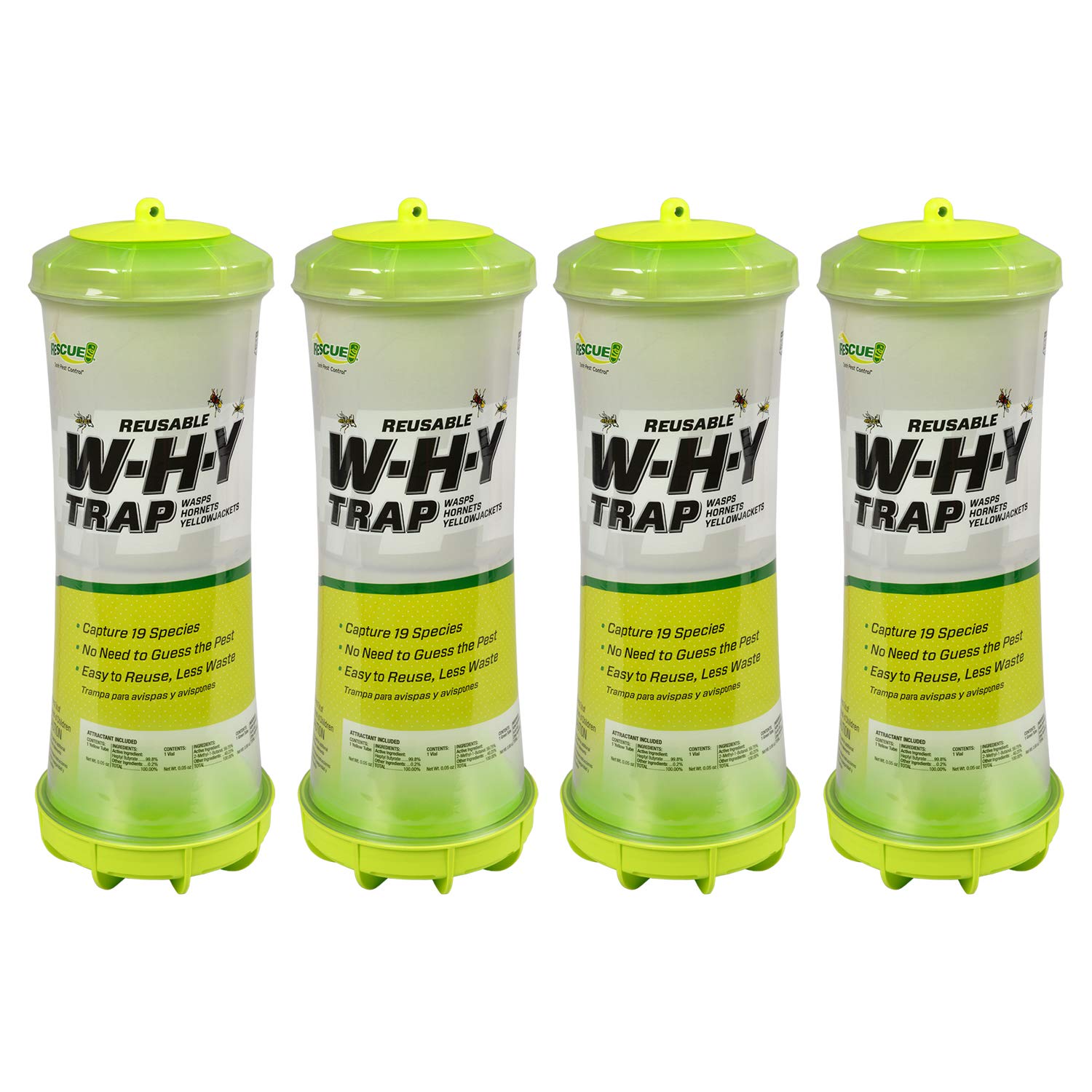 RESCUE! WHY Trap front packaging showing four outdoor traps and brand