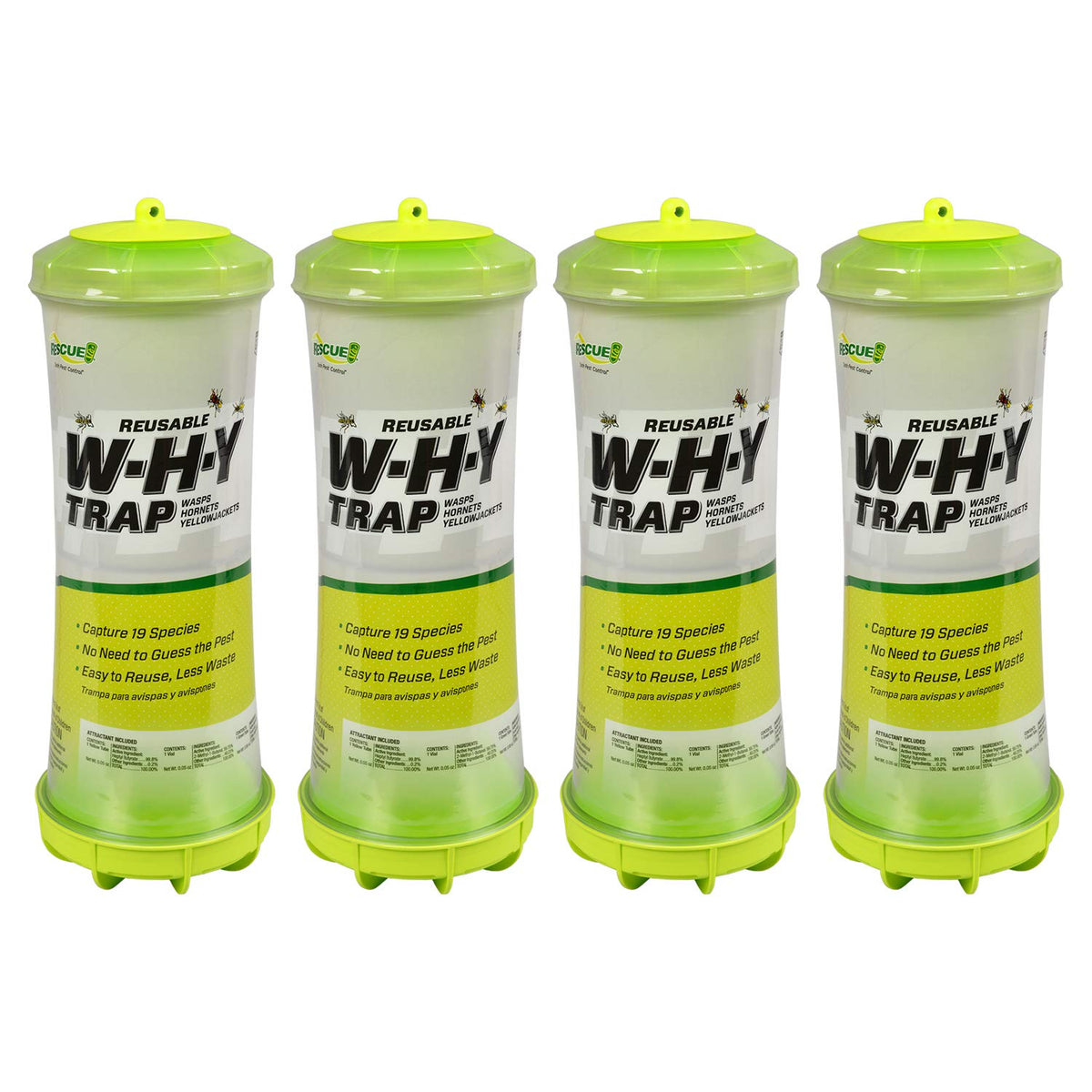 RESCUE! WHY Trap front packaging showing four outdoor traps and brand