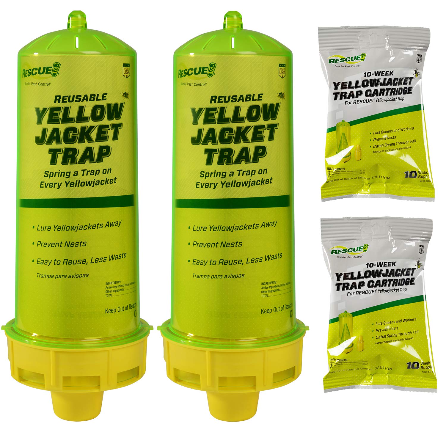 RESCUE! front view of yellow trap showing bright color to attract wasps