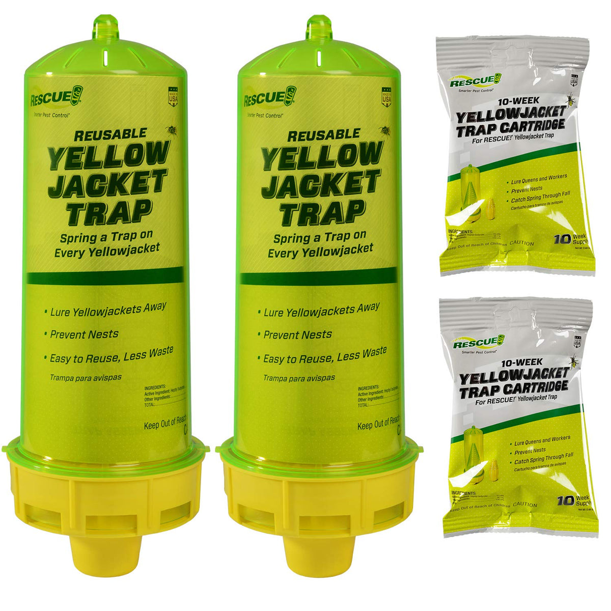 RESCUE! front view of yellow trap showing bright color to attract wasps