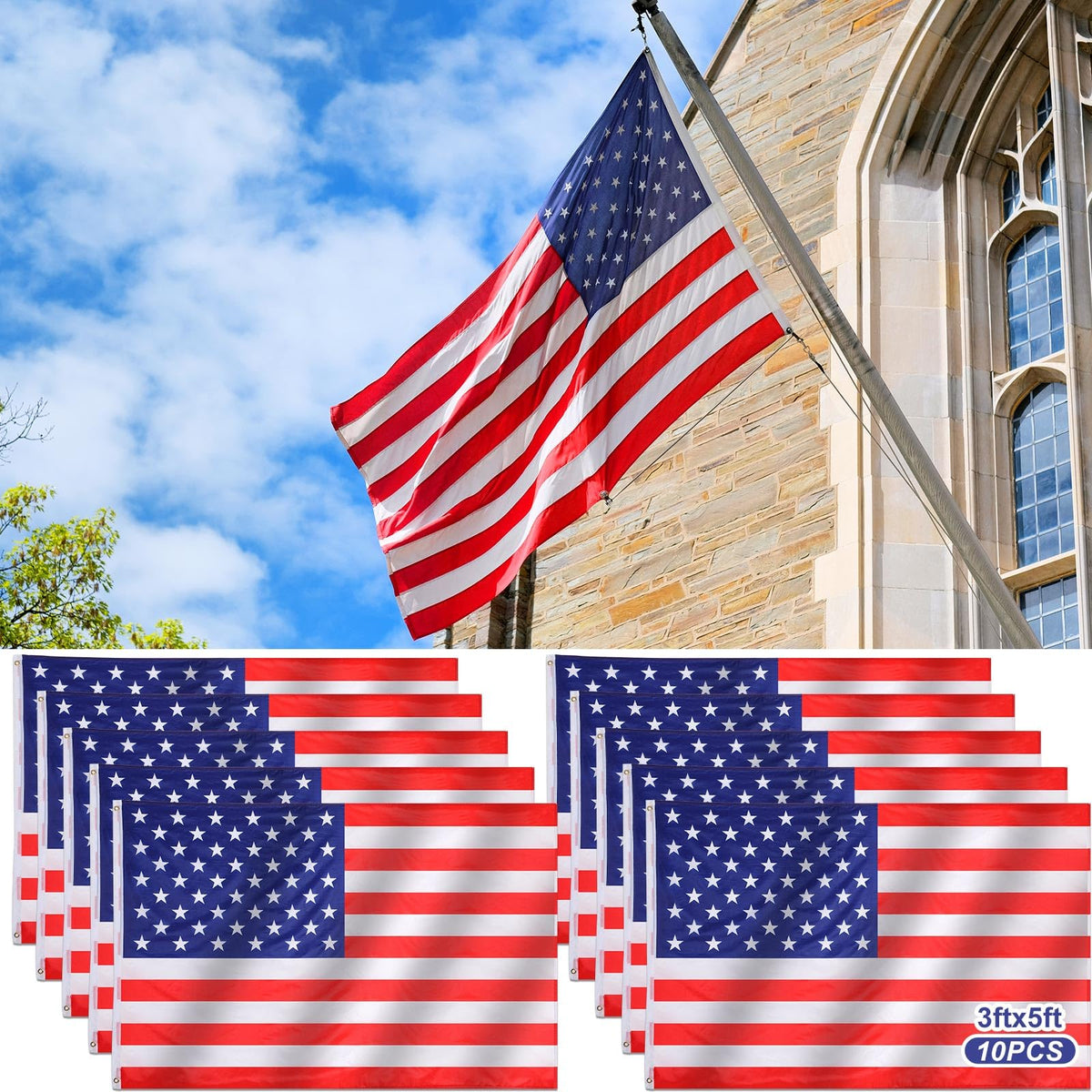 Resholder 3x5 front view showing full flag design and visible stars and stripes benefit