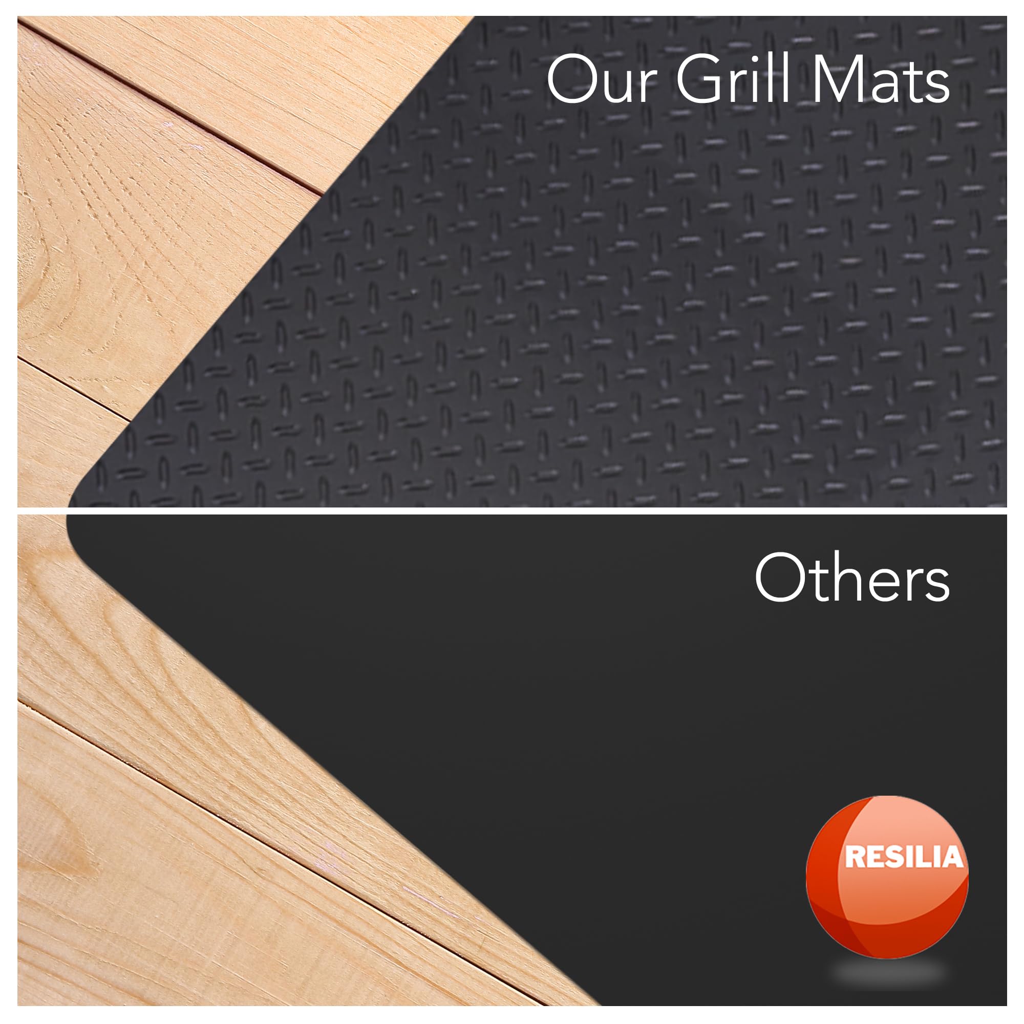 RESILIA mat under a grill on patio protecting deck from grease