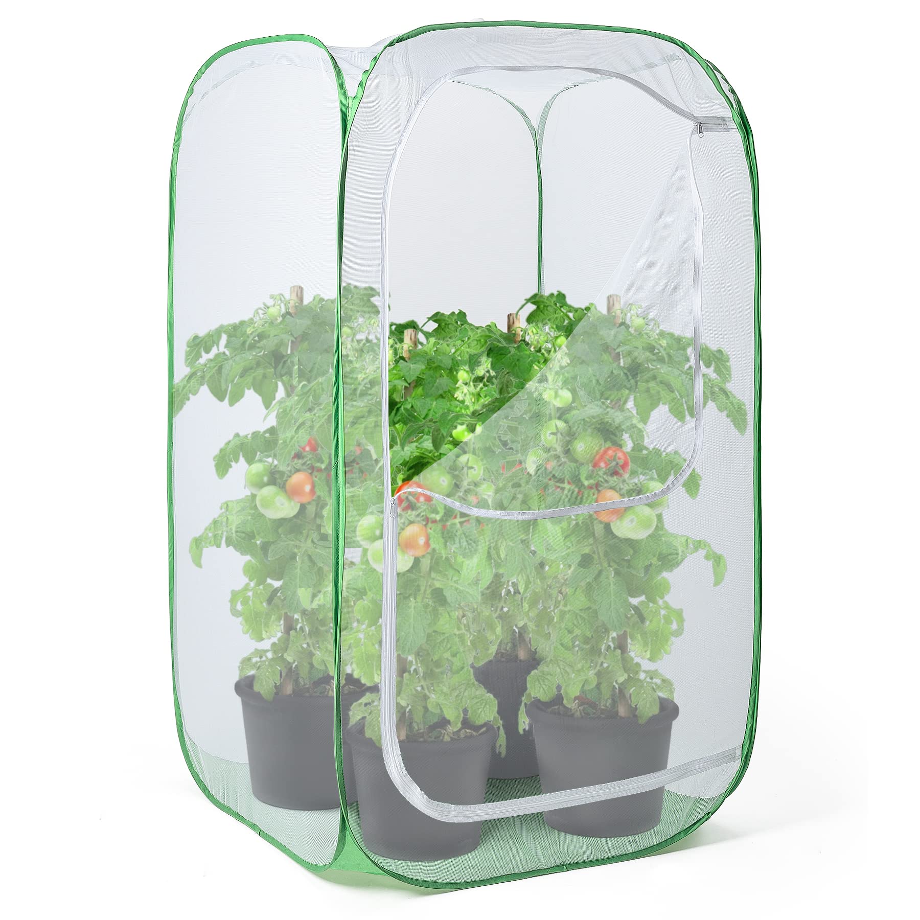 RESTCLOUD front view of pop-up plant enclosure showing full coverage and benefit of pest protection