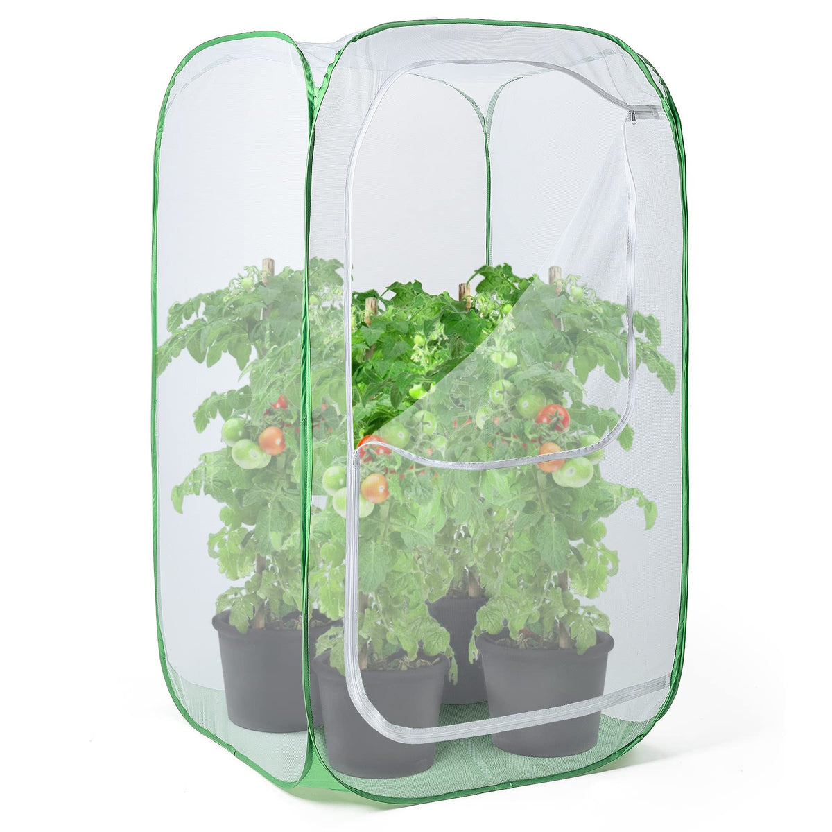 RESTCLOUD front view of pop-up plant enclosure showing full coverage and benefit of pest protection