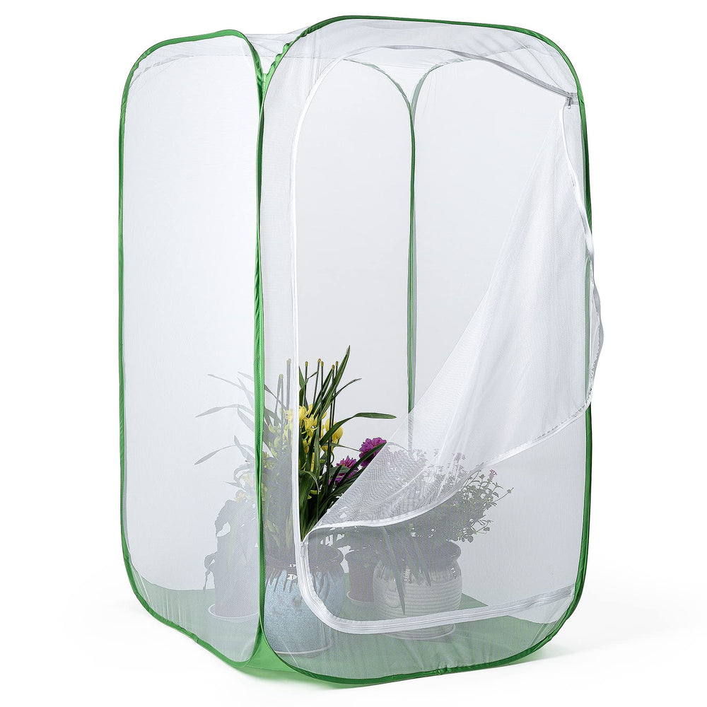 RESTCLOUD front view of pop-up enclosure protecting plants and improving yields